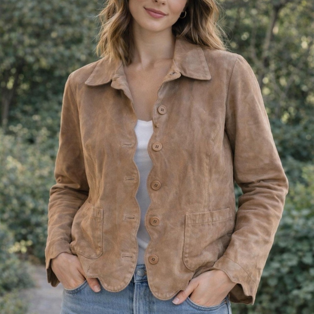 Women’s Scalloped Tan Suede Jacket
